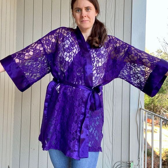 Victoria's Secret Other - Vintage 1980s Victoria’s Secret Purple Lace & Satin Kimono Robe OS - Glam Linger